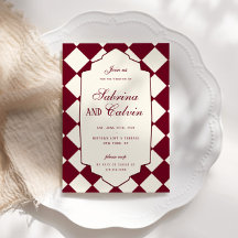 Elegante Boda Retro de Cuadros Burgundy