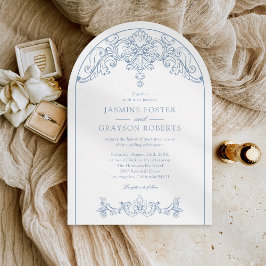 Invitación Elegante Boda Rococo Vintage Blue