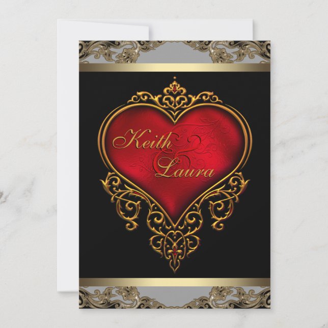 Invitación Elegante boda roja, negra y dorada (Anverso)