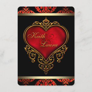 Invitación Elegante boda roja, negra y dorada