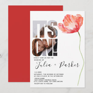 Invitación Elegante Boda Rojo De Fotografías Modernas