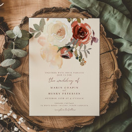 Invitación Elegante Boda Rojo Floral de Caída Romántica