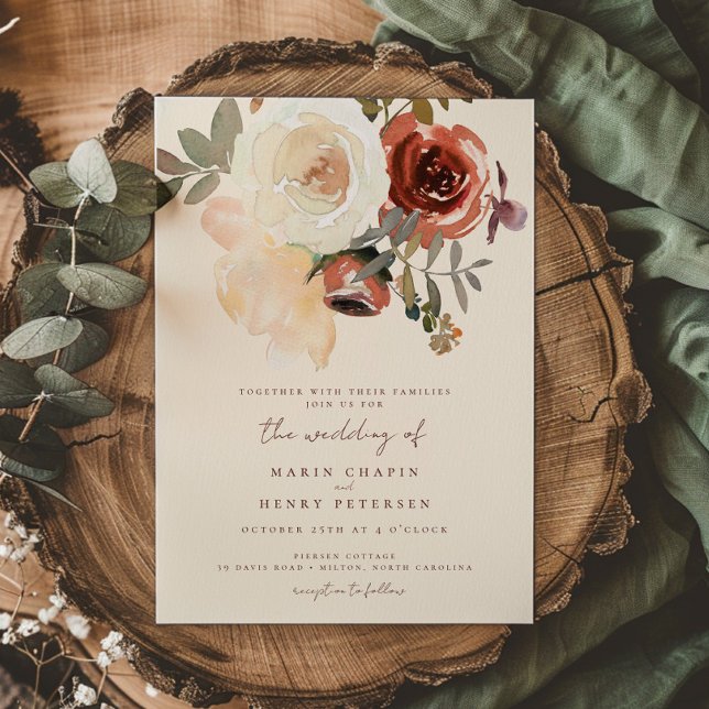 Invitación Elegante Boda Rojo Floral de Caída Romántica (Subido por el creador)