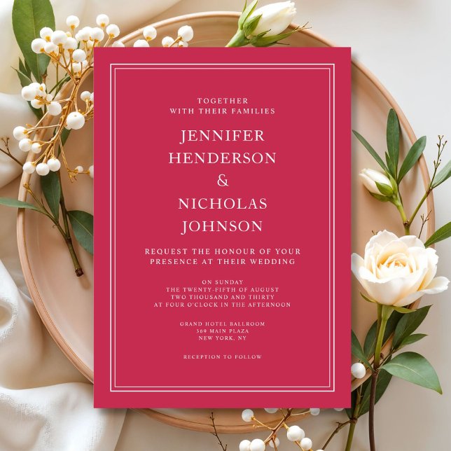 Invitación Elegante Boda rojo magenta formal (Elegant Formal Magenta Red Wedding Invitation)
