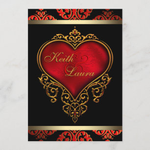 Invitación Elegante Boda rojo negro y dorado