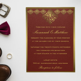 Invitación Elegante Boda rojo y oro