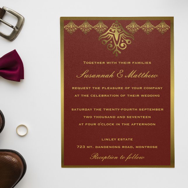 Invitación Elegante Boda rojo y oro (Subido por el creador)