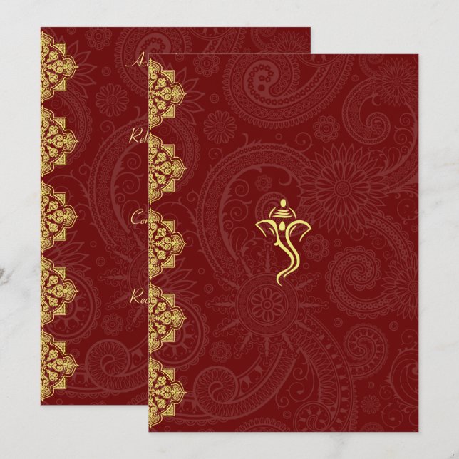 Invitación Elegante Boda rojo y oro de Vinayaka Insertar (Anverso / Reverso)