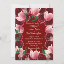 Invitación Elegante Boda Rojo y Rubor Rosa Rosa Borgoña Rosa