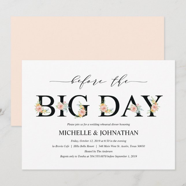 Invitación Elegante Boda Romance invitan a cenar (Anverso / Reverso)