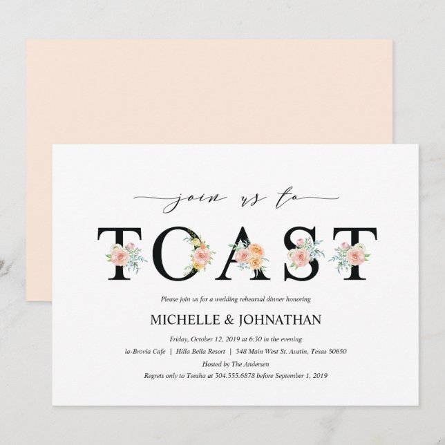 Invitación Elegante Boda Romance invitan a cenar (Anverso / Reverso)