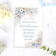 Elegante Boda Romántica Azul Floral Boho