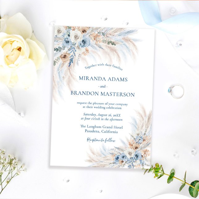 Invitación Elegante Boda Romántica Azul Floral Boho (Subido por el creador)