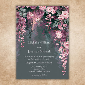 Invitación Elegante Boda Romántica Floral Rosa Malva