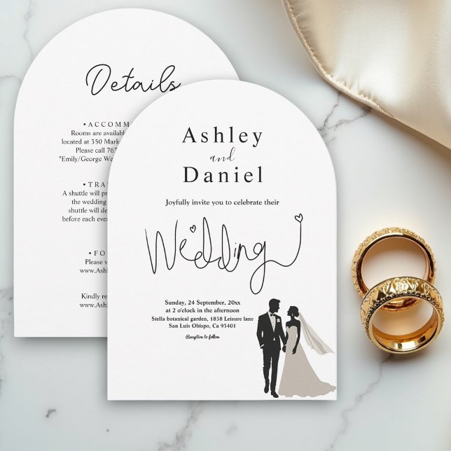 Invitación Elegante Boda Romántico Blanco Y Negro Sencillo (Subido por el creador)