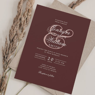Invitación Elegante Boda romántico clásico Rubor + Borgoña