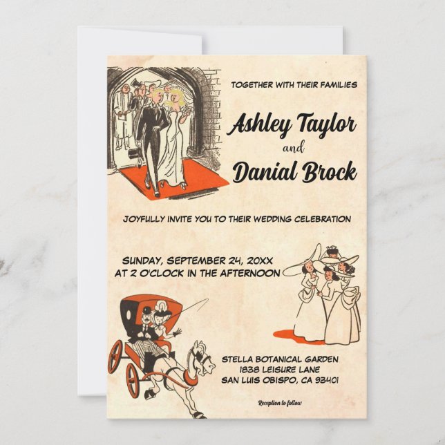 Invitación Elegante Boda romántico de historietas para libros (Anverso)