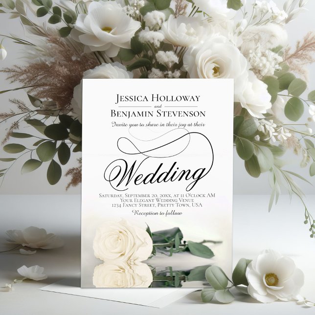 Invitación Elegante Boda romántico de rosa blanca (Subido por el creador)