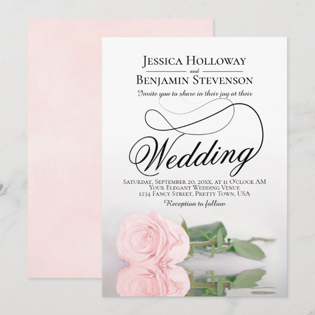 Invitación Elegante Boda romántico de rosa rosado (Anverso / Reverso)