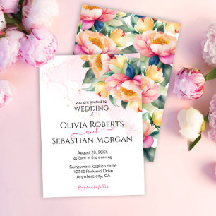 Invitación Elegante Boda Romántico Peony Watercolor