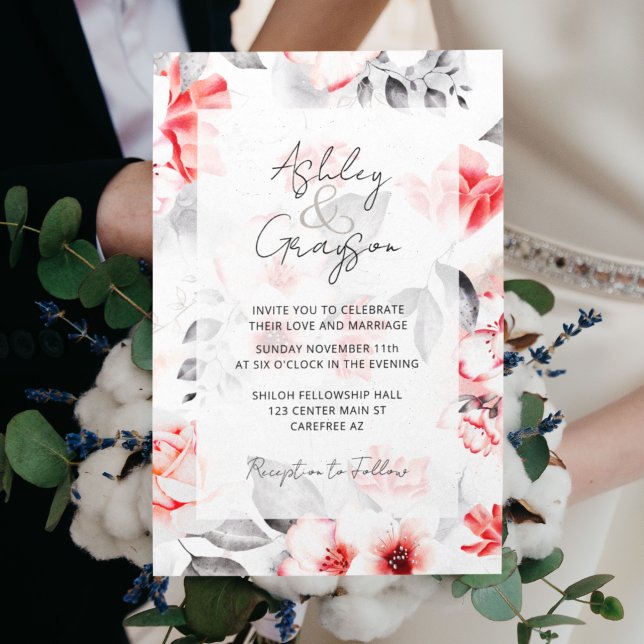 Invitación Elegante Boda romántico rojo floral (Subido por el creador)
