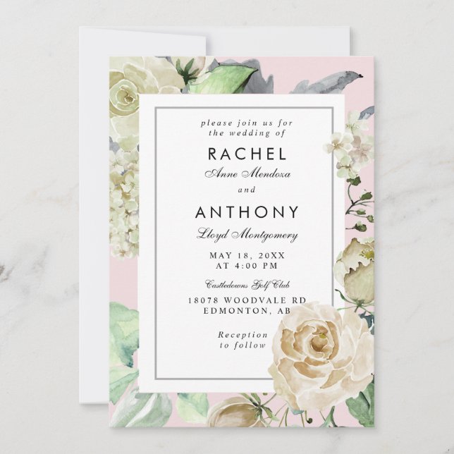 Invitación Elegante Boda Romántico Rosa Bouquet (Anverso)