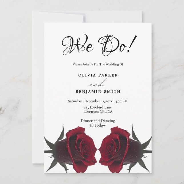 Invitación Elegante Boda Romántico Rosa Rojo (Anverso)