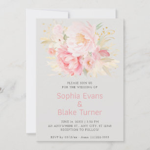Invitación Elegante Boda romántico rosado floral platino