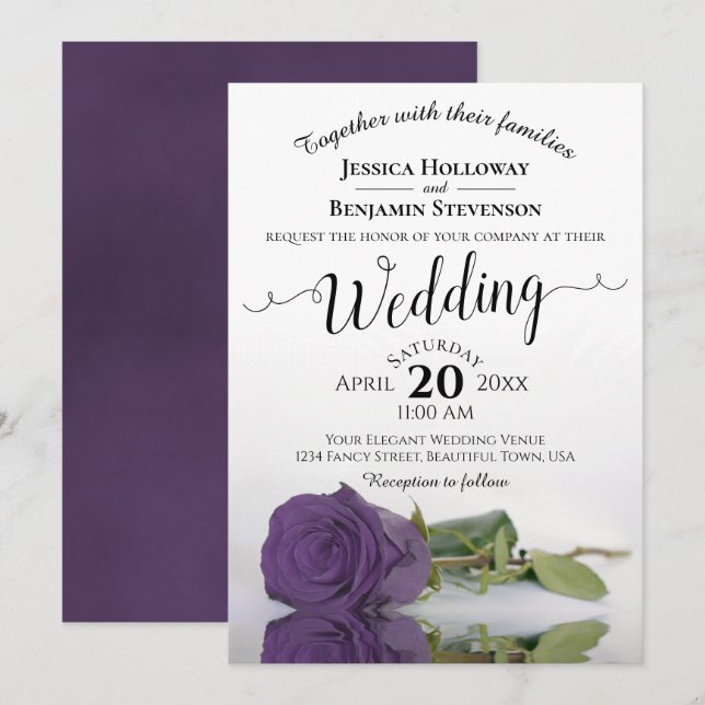 Invitación Elegante Boda Rosa Amethyst Purple (Anverso / Reverso)