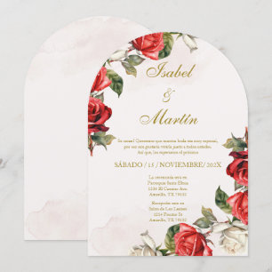 Invitación Elegante Boda Rosa Blanca y Roja Español