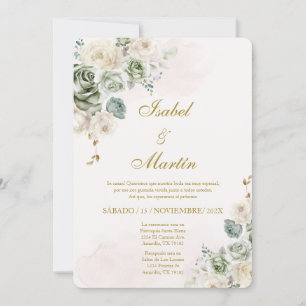 Invitación Elegante Boda Rosa Blanca y Roja Español