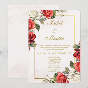 Invitación Elegante Boda Rosa Blanca y Roja Español