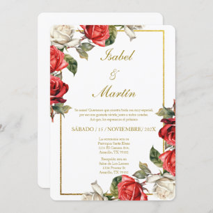 Invitación Elegante Boda Rosa Blanca y Roja Español