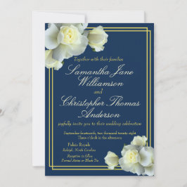 Invitación Elegante Boda rosa blanco con guion azul de oro de