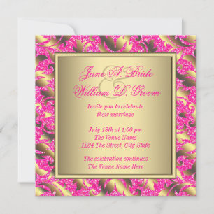 Invitación Elegante boda rosa caliente y dorado
