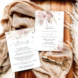 Invitación Elegante Boda Rosa con flores de dos en uno de Ru