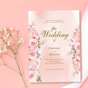 Invitación Elegante Boda rosa con polvo floral