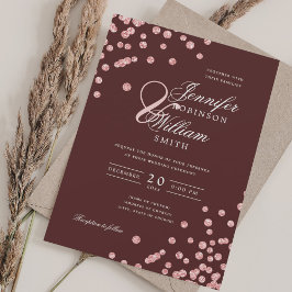 Invitación Elegante Boda  Rosa Confetti de oro Borgoña