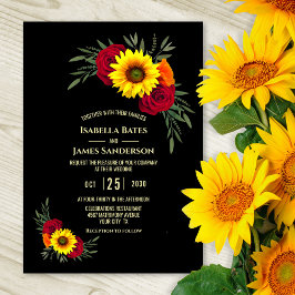 Invitación Elegante Boda Rosa de Burgundy de Girasol Negro