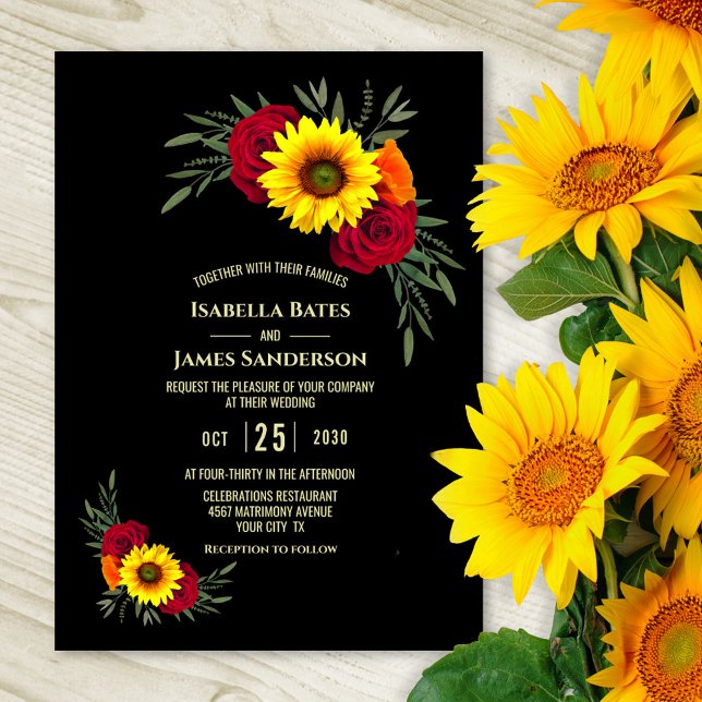 Invitación Elegante Boda Rosa de Burgundy de Girasol Negro (Subido por el creador)
