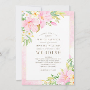 Invitación Elegante Boda rosa de color de agua de monograma f