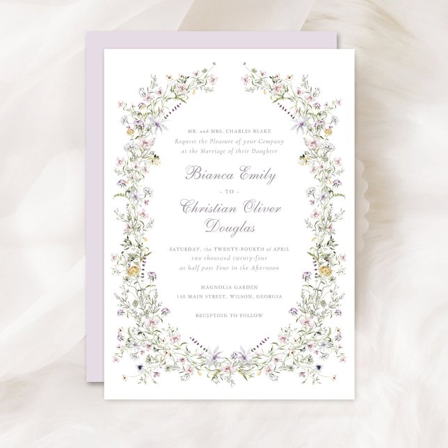 Invitación Elegante Boda rosa de flores silvestres de flor de (Subido por el creador)