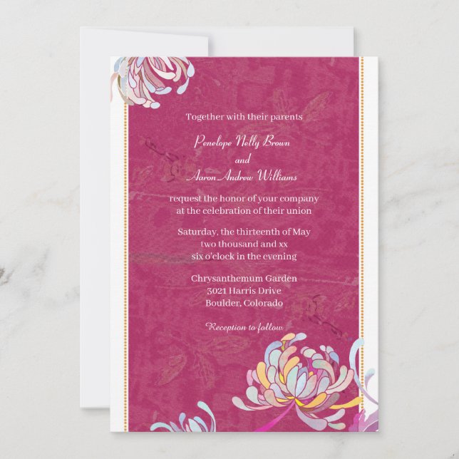 Invitación Elegante Boda rosa de Fuchsia floral floral (Anverso)