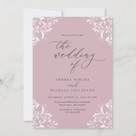Invitación Elegante Boda Rosa de Mauve ligera de época
