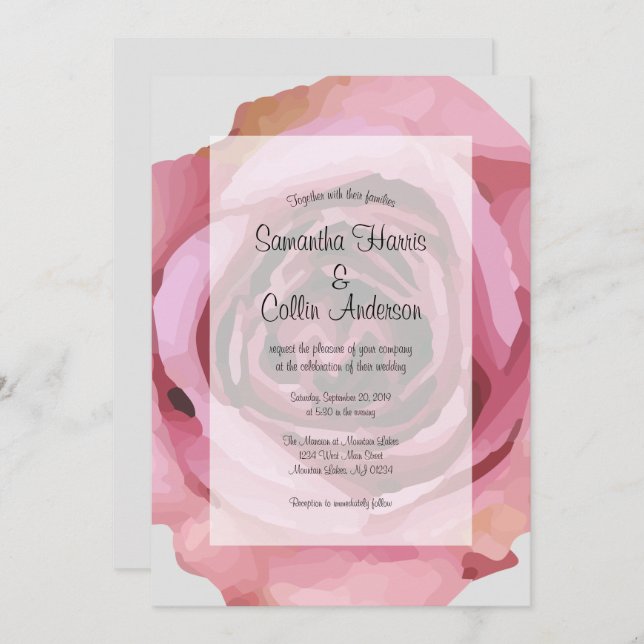 Invitación Elegante Boda Rosa de primavera púrpura grande (Anverso / Reverso)