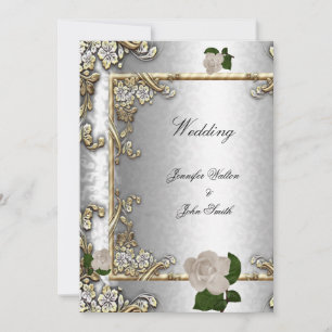 Invitación Elegante Boda Rosa Dorada Plata Blanca 2