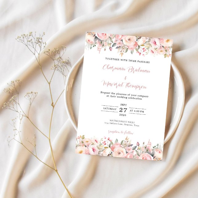 Invitación Elegante Boda rosa floral (Subido por el creador)