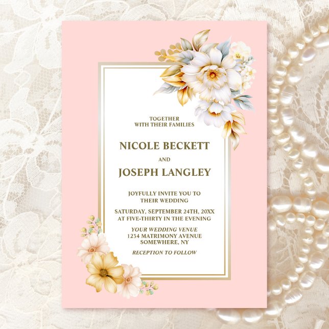 Invitación Elegante Boda rosa floral blanco (Subido por el creador)
