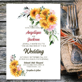 Invitación Elegante Boda rosa girasol