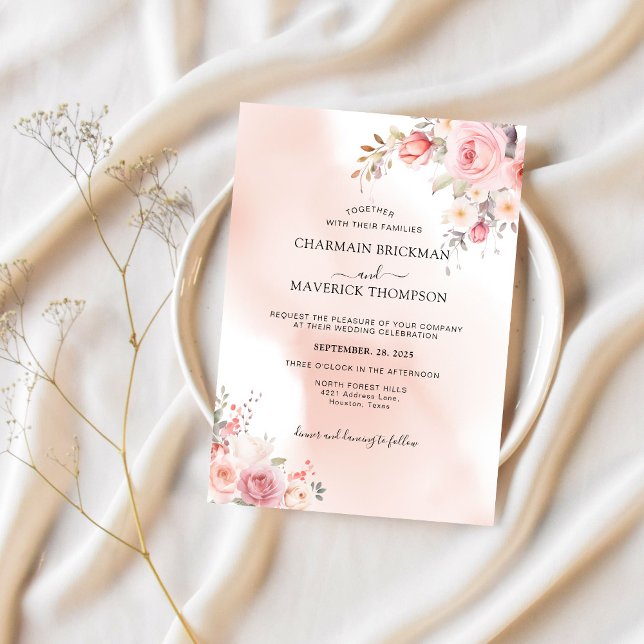 Invitación Elegante Boda rosa mist floral (Subido por el creador)